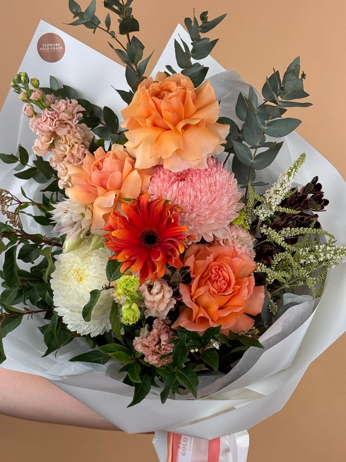 Peachy Bunch-Flower-Delivery-Gold-Coast-Florist-Flowers Gold Coast-Beautifully Wrapped-Mini-https://www.flowersgoldcoast.com.au-best-florist