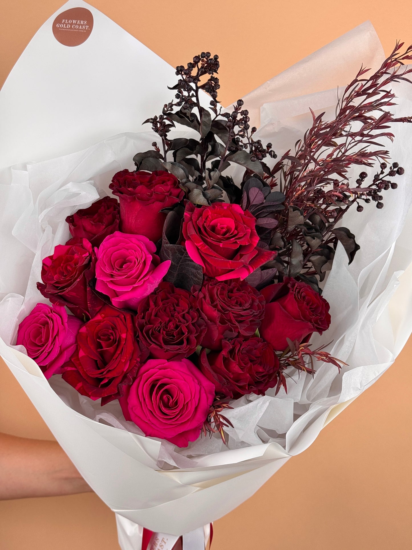 Deep Reds Rose Arrangement-Flower-Delivery-Gold-Coast-Florist-Flowers Gold Coast-12 Roses-https://www.flowersgoldcoast.com.au-best-florist